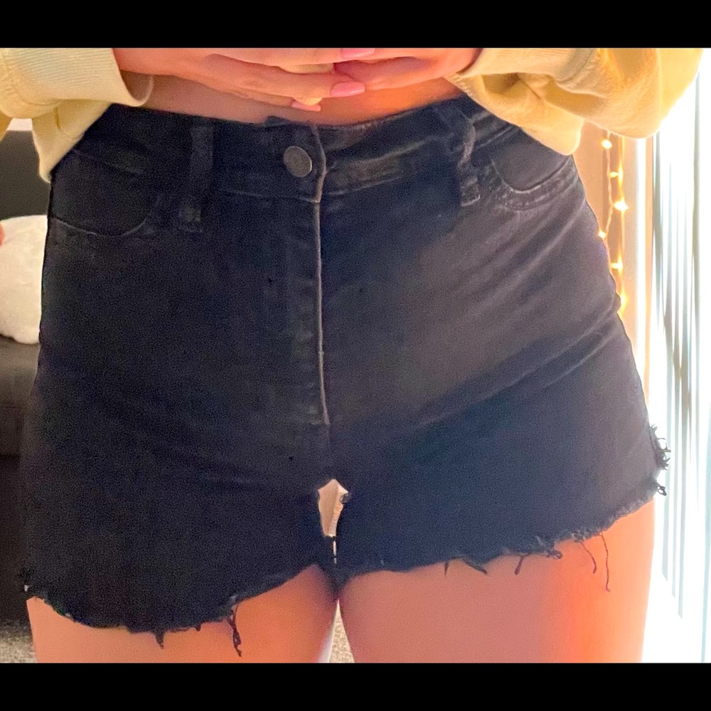 hollister black high waisted distressed jean shorts